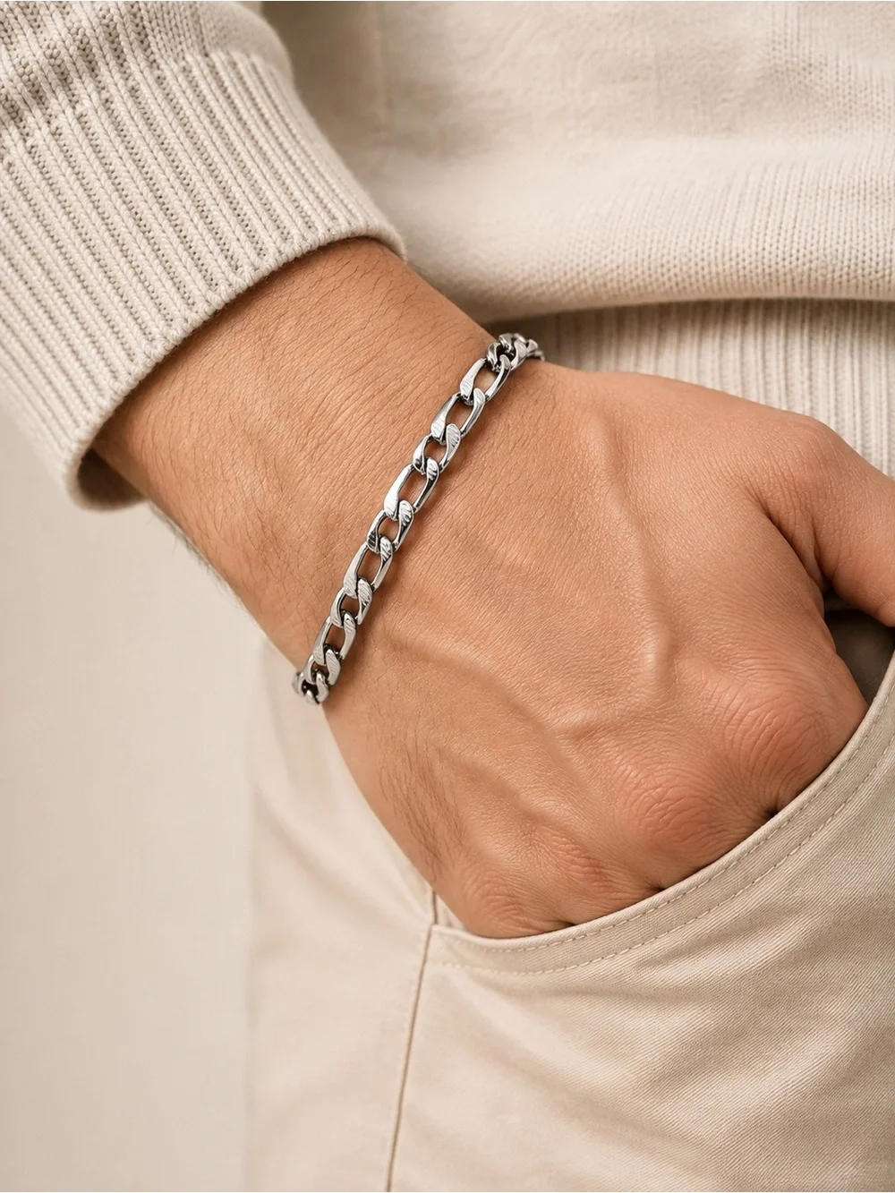 Heavy Duty Men’s 316L Stainless Steel Multi-Link Bracelet Silver Tone